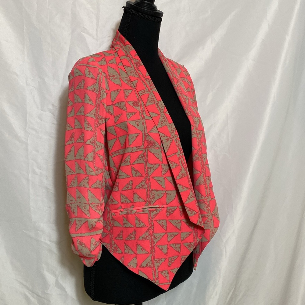 Retro Fuchsia Geometric Pattern Open Front Jacket S - Picture 2 of 9